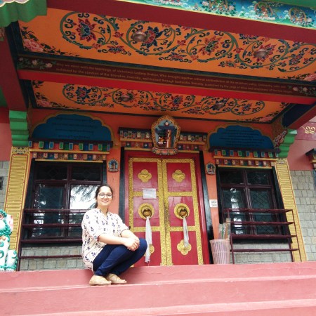 On the steps of the Gompa