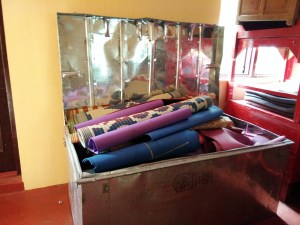 Yoga mats at the entrance of the terrace