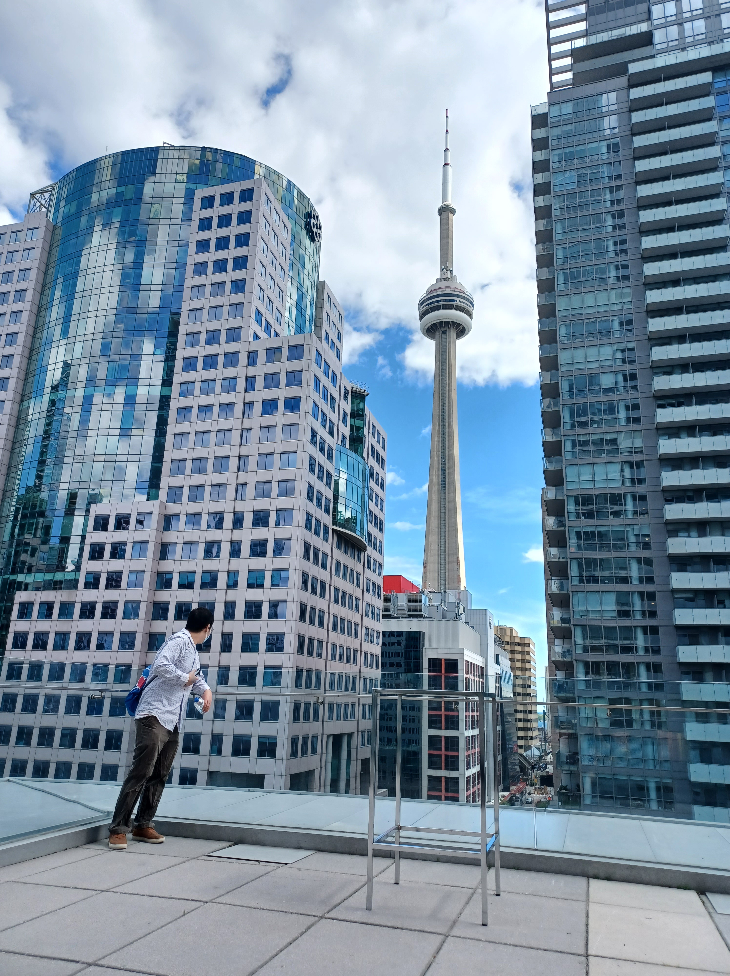 A glimpse of CN Tower from the balcony of the Lightbox - the home of Toronto International Film Festival (TIFF). The view from this balcony is mesmerizing.