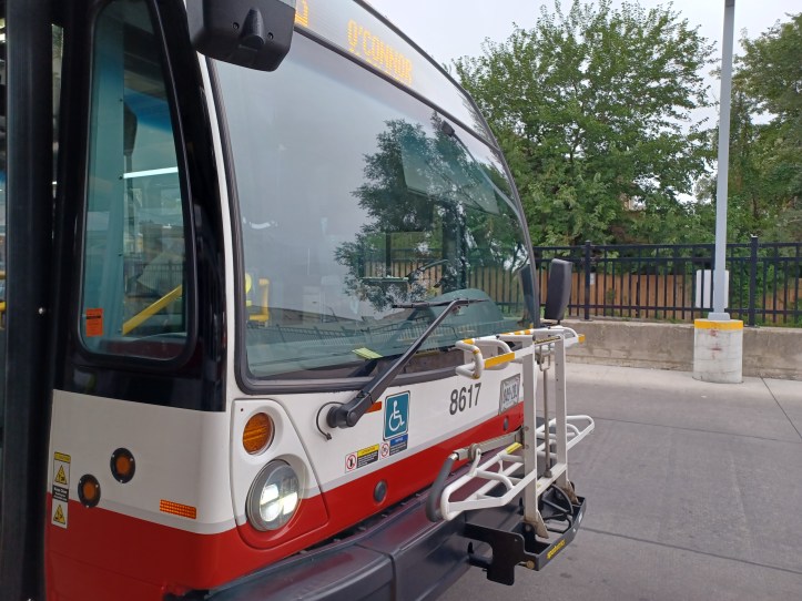 The buses have bike racks at the front, so that cyclists can easily use public transport as well.